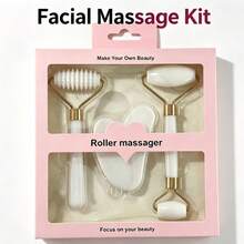 3pcs Plastic Imitation Jade Spiky Roller Gua Sha Board Set, Imitation Rose Quartz Heart-Shaped Facial Massager For Beauty And Skin Firming - Purple - View 7
