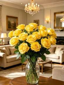 40pcs Artificial Rose Bouquet, Silk Artificial Flowers, Realistic Long Stem Rose Bouquet, Suitable For Wedding Decoration, Bridal Shower Centerpiece, Floral Arrangement, Party Home Table Decor, Living Room Decor, Birthday Decor, Home Decor Living Room, Thanksgiving Decoration, Anniversary Decoration, Bedroom Decor, Room Decor, Birthday Gift, Holiday Decoration. - Yellow - View 6