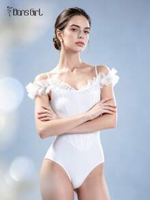DonsGirl 1pc Women's Ballet Leotard With Pelvic Waist And Romantic Chiffon Straps, Elegant Princess Style, Suitable For Stage Performance And Daily Dance - White - View 9