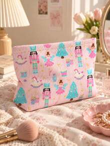 New Pink Nutcracker Print Makeup Bag | French Print Travel Organizer Bag | Travel Essentials | Poolside Must-Have | Toiletry Bag | Pool Storage Bag | Mother's Day Gift | Teacher's Day Gift | Suitable For Moms, Teachers, Friends And Nurses | Home Essentials | Graduation Gift | Easy To Clean Design | Portable Makeup Bag - Multicolor - View 5