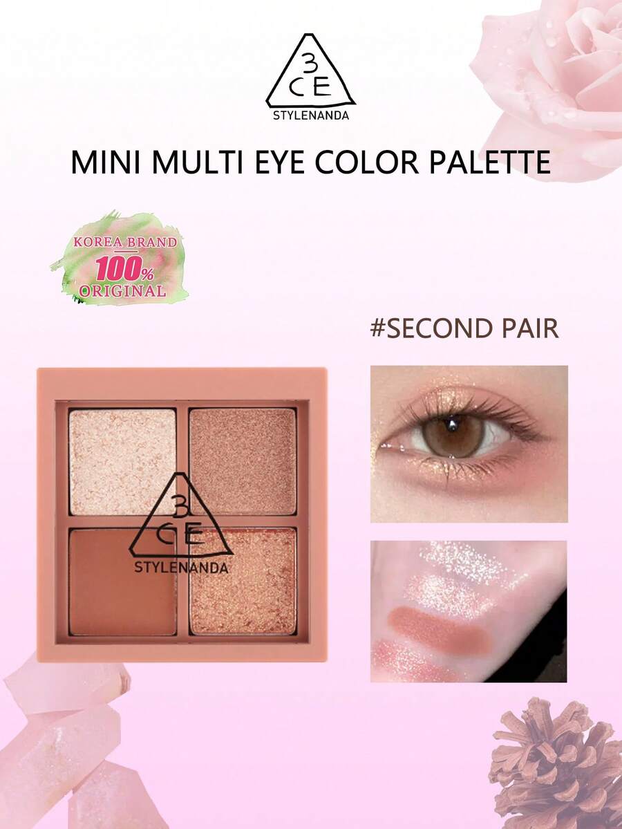 3CE MINI Multi-Color Eyeshadow Palette 2nd Edition, 4-Color Eyeshadow Palette, Matte And Glitter, Silky Soft High Pigmentation, Long-Lasting Non-Fading, Portable Mini Size, Suitable For Daily Use, K-Beauty, Korean Makeup, Olive Young, Gift