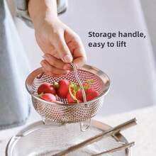 304 Stainless Steel Small Steamer Basket, Colander, Food Prep Wash Fruit Basket, Hot Pot Brush Basket, Rice Steamer Rack With Handle - Round Drain Basket - View 8
