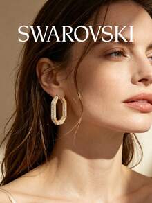 Anting Hoop Swarovski Dextera untuk Wanita, Kristal Putih Ukuran Sedang, Anting Mewah Kelas Atas untuk Perjalanan, Pesta, Kencan - Rose Gold - View 4