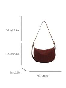 Women's PU Leather Dumpling Bag, Solid Color Crossbody Saddle Bag, Daily Commute Bag With Adjustable Shoulder Strap - Burgundy - View 5