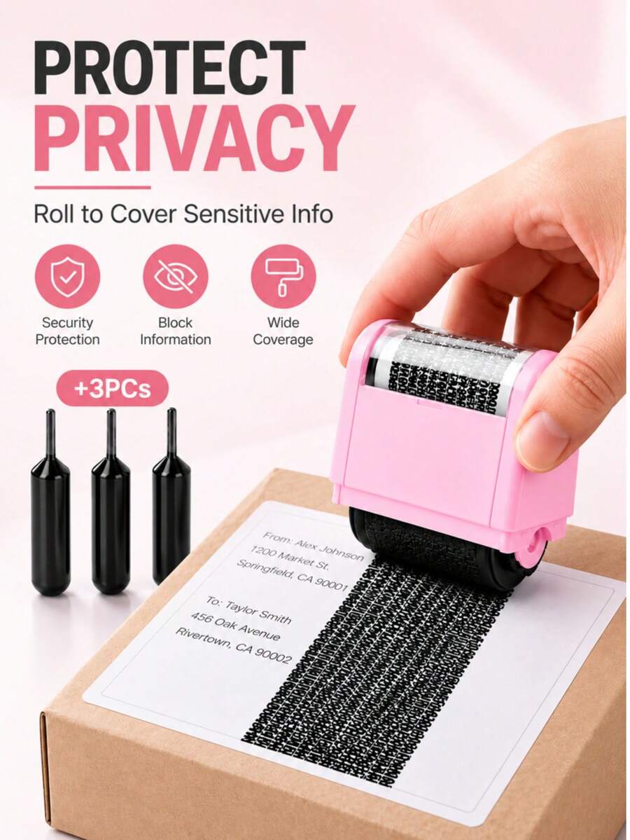 3/4/10pcs Set Roller Privacy Protection Stamp, Manual Ink Refillable, Effectively Prevents Theft Of Important Personal Information, Convenient Anti-Loss Marker For Books And Bags, Identity Marker, Anti-Theft Marking Supplies, Home, Office, School Supplies, Back To School Gift - A - View 1
