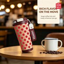 MINISO Water Cup, Coffee Cup, Simple And Elegant, 530ML Red Polka Dot Pattern Coffee Cup, With Straw, New Autumnwinter Insulated Model; Valentine's Day Gift. - Coffee Brown - View 3