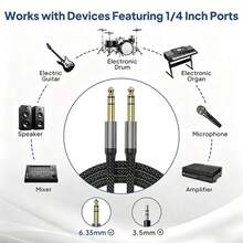 6.35mm 1/4" Male Guitar Cable, Balanced Stereo Instrument Audio Cable For Electric Guitar, Bass, Keyboard, Mixer, Amplifier, Speaker, Equalizer - one-size - View 3