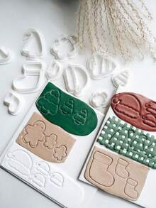 Christmas Themed Polymer Clay Cutters, 10Pcs Holiday Shape Mold, Santa Hat Gingerbread Man Tree Boot Cutter For Handmade Earring Jewelry DIY Craft - White - View 3
