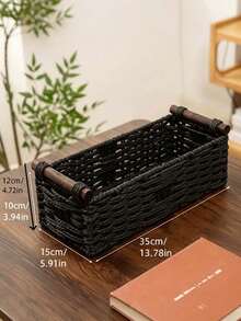 Cesta de almacenamiento tejida de cuerda de papel con asa, contenedor de almacenamiento decorativo para encimera, soporte para papel higiénico, adecuado para la parte superior del tanque del inodoro - Multicolor - Ver 14