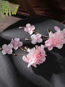 2PCS Gentle Endless Fairy Mori Style Hydrangea Tassel Hair Clips For Women, Vacation Atmosphere Photography Hair Flower Hair Clips Jewelry - Pink - View 6