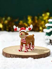 1pc Mini Christmas Reindeer Resin Figurine, Cute Round Design, Suitable For Office Desk, Bookshelf, Under Christmas Tree, Display Window, Instantly Creates Warm Christmas Atmosphere, Also Perfect For Christmas Photography And Gift-Giving - Cute Christmas Reindeer Figurine - View 10