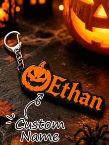 Personalized Halloween Name Keychain | Custom Ghost & Pumpkin 3D Keychain | Cute Backpack Charm | Halloween Gifts For Kids - Multicolor - View 2