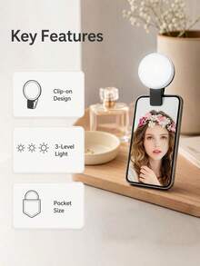 Mini Clip-On Portable Phone Selfie Fill Light, 3 Adjustable Light Modes, Rechargeable, Clip-On Phone Light, Portable Selfie Light, Rechargeable Phone Fill Light, Vlog Lighting Accessory, Live Streaming Fill Light, Travel Photography Light, 150mAh - one-size - View 2