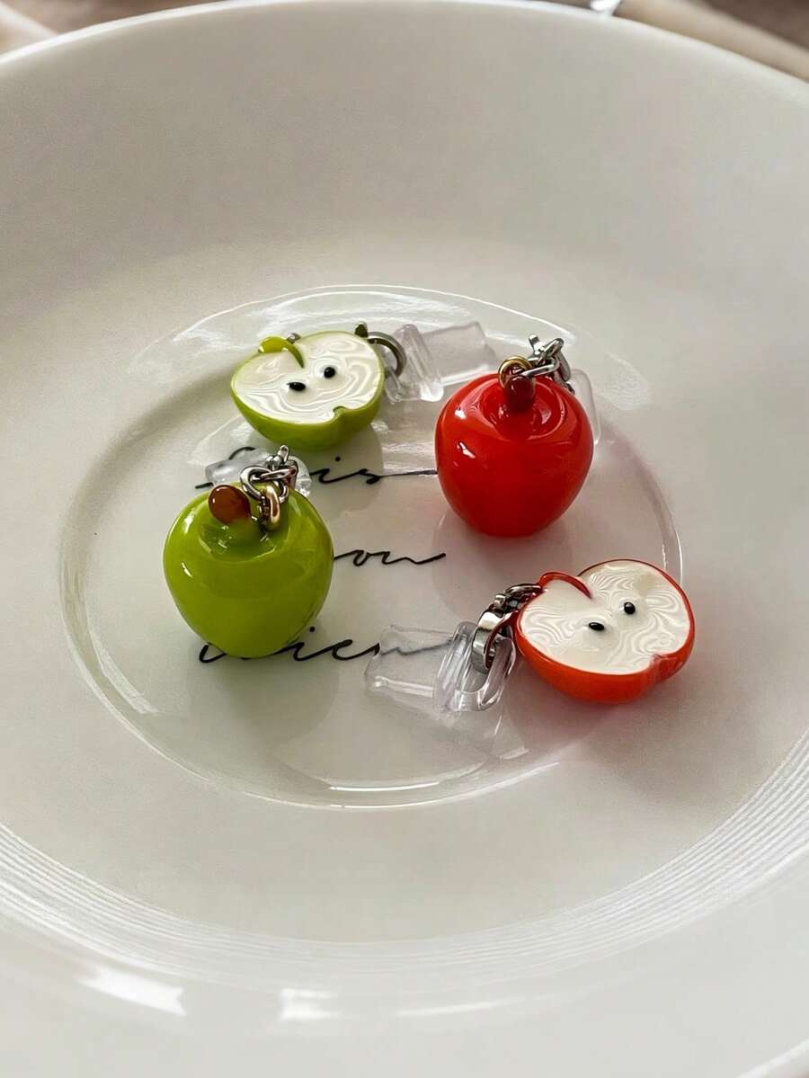 Cute Apple Shaped Phone Dust Plug Pendant, Waterproof Dustproof Fruit Design Phone Interface Plug, Adorable Decorative Phone Dust Plug, Sweet Aesthetic Phone Case Pendant Accessory - Multicolor - View 1