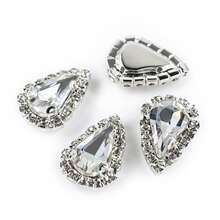 Sunflower-Shaped Silver Base Crystal Buckle, White Diamond 10pcs Hand-Sewn Rhinestones, Inlaid Glass Crystal Hand-Sewn Rhinestones, Clear Sparkling Rhinestone Sewing Accessories, Bridal Waist Chain Dance Costume DIY Decorative Trimmings - Seed-shaped, Silver-tone Crystal Clasp, White Diamond - View 6