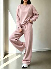 2件組 Falloutfits 女款運動套裝，時尚舒適拼色夾克與休閒長褲，適合秋冬穿著 - 粉色 - 查看 3