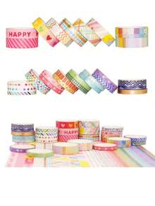 27 Rolls Rainbow Washi Tape Set, Metallic Foil & Patterned Decorative Tapes For Journals, Planners, DIY Arts, Crafts, Scrapbooking, Gift Wrapping, Back To School Essential - Multicolor - View 19