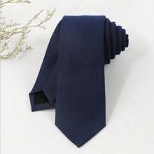 1PC Men's Fashion Solid Color Suit Fabric Dark Blue Tie Suitable For Business Daily Matching - Navy Blue - View 2