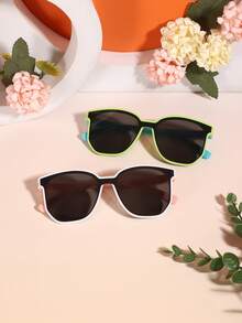 2pcs 3-8Y Kids Contrast Color Square PC Frame Lightweight Eyeglasses, Cute Two-Tone Design For Daily Party Wear With Glasses Box - Multicolor - View 2