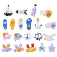 20pcs Ocean Style Clog Shoe Charms, ABS Resin Sailboat, Starfish, Crab, Anchor Design, Summer Beach Sandals Decoration Accessories - Ocean Beach Style - 20PCS - View 9