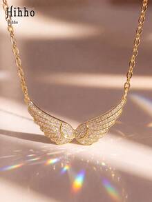 Hihho 1pc Luxury Zirconia Angel Wing Necklace, Versatile Commute Evening Party High-End Women's Necklace, Matches Daily T-Shirts, Knitwear, Cocktail Dresses, Slip Dresses, Suitable For Commute, Date, Evening Party All Occasions - Angel Wings - View 7