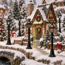 12pcs 4.7 Inch Mini Vintage Street Lamp Models, Black Retro Lantern Style, DIY Micro Landscape Decor, Christmas Village Scene Mini Lights, Winter 3D Model, Fairy Garden, Holiday Desktop Ornament, Christmas Home Decor, Room Decoration - A - View 3