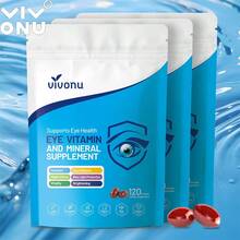 VIVONU EYE VITAMIN AND MINERAL SUPPLEMENT Suplementos dietéticos, multivitaminas, minerales y luteína, amarillo maíz, adecuados para hombres y mujeres, sin gluten, 120 cápsulas blandas / bolsas - Paquete de 3 - Ver 1