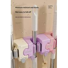 Soporte de Fregona Colorido, Gancho de Pared para Baño, Almacenamiento Colgante y de Pared sin Taladro - A - Ver 5