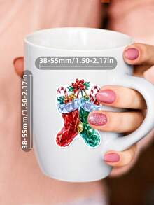 50Pcs PP Ice Country Christmas Stickers, Ice Blue Christmas Fairy Tale Style, Including Ice Christmas Trees, Santa Claus, Snowmen, Ice Flowers, Red Bows Elements, For Journal Collage, Skateboard, Tablet, Notebook, Storage Box, DIY Craft Decor - Multicolor - View 6