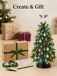 Adult DIY Beaded Christmas Tree Kit, Crystal Holiday Craft Set, 3D Crystal Bead Christmas Tree Making Kit, Create Your Own Sparkling Holiday Decoration - Multicolor - View 5