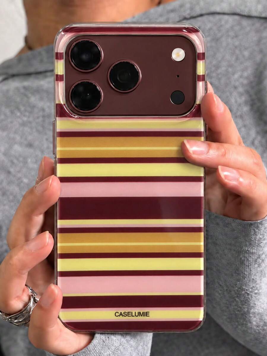 Stylish Colorful Striped Pattern Glossy IMD Phone Case Compatible With IPhone 18 Pro Max 18 Pro 17 Pro Max 17 Pro 17 16 Pro Max 16 Pro 16 15 Pro Max 15 Pro 15 14 Pro Max 14 Pro 14 13 Pro Max 13 Pro 13 12 11 Retro Aesthetic Color Blocking Shockproof Soft Cover - Color-block Stripes - View 1