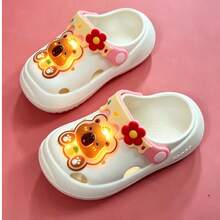 Toddler Children LED Glowing Bear Design Clogs, Cute Cartoon Flower Light-Up Slip-On Sandals, Non-Slip EVA Clogs, Unisex Indoor/Outdoor - White - View 2