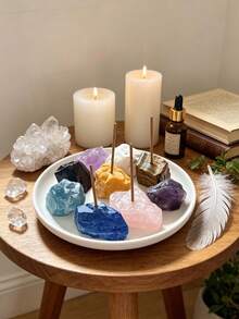 1pc Natural Crystal Incense Stick Holder, Raw Stone Incense Burner For Amethyst Rose Quartz Clear Quartz Fluorite, Home Aromatherapy Meditation Decor, Zen Yoga Room Ornament, Incense Not Included, Gift For Women Girls - Multicolor - View 10