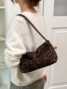 Fashion Leopard Print Autumn/Winter Versatile Shoulder Bag, Suede Pleated Underarm Bag, Suitable For University, Commuting, Shopping, Street Shopping, Daily Use (No Pendant) 43 - Coffee - View 4