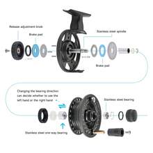 LEOFISHING Lightweight Ice Fly Fishing Reel, Left Right Interchangeable Fly Reel, Adjustable Drag Ice Fishing Reel For Outdoor Winter Fishing - Black - View 7