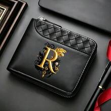 Men'sWallet A-Z26surnameinitialspatternBlack,ZipperClosure,Multiple CardSlots,Large Capacity,Stitching Design-Perfect Gift For Father,Husband,Brother - Black - View 20