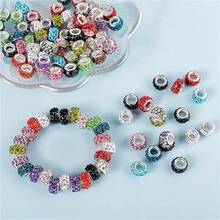 25/35/40/45/50/55Pcs 3-Row Colorful Rhinestone Soft Clay Beads, Random Color Sparkling Large Hole Beads, Perfect For DIY Bracelets, Necklaces, Pendants, Earrings And Bag Charms Crafting - Multicolor - View 8