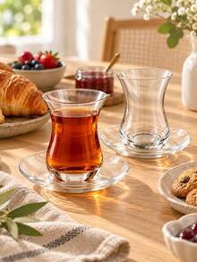 Set Cangkir Teh Tulip Kaca Borosilikat Tinggi Tebal, Anti Selip, Tahan Panas, 6 Buah, Cangkir, Set Peralatan Makan (Termasuk Tatakan Cangkir Kaca yang Serasi), Satu Cangkir Teh, Set Cangkir Gaya Transparan Minimalis, Sepenuhnya Transparan Tanpa Pola, Bentuk Tulip dengan Pinggang Ramping, Pinggiran Bulat Melengkung, Pegangan Ergonomis, Cocok untuk Teh Merah, Teh Buah, Teh Sore di Rumah, Sarapan, Resepsi Tamu, Pesta Liburan, dan Acara Minum Sehari-hari - MultiWarna - View 2