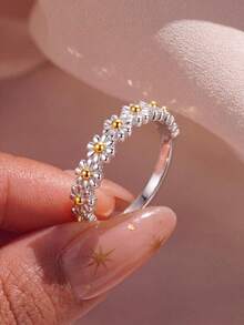 1pc Vintage Daisy Ring, Women's Minimalist Silver Ring, Exquisite Jewelry, Luxury Brand - Daisy Ring - View 2