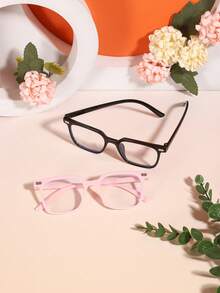 2pcs 3-8 Years Old Kids Square Metal Rivet Decor PC Frame Lightweight Solid Color Glasses, Suitable For Daily Wear, With Glasses Case - Multicolor - View 4