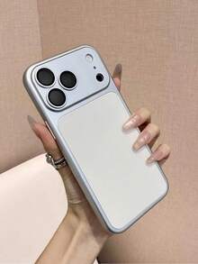 Soft Touch Minimalist Solid Color Contrast Border Phone Case, Shockproof Protective Shell, Ideal Gift For Friends, Mom, Best Friend, Compatible With Apple 17/16/15/14/13 Air/17 Pro Max, Supports Wireless Charging, Matte Texture - Silver - View 2