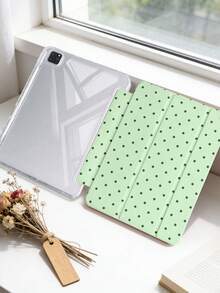1件抹茶綠波點平板保護殼，適用於iPad Mini6/Mini7/10.2/10.5/10.9 (Air4-Air8)/Pro 11/10th Gen/A16/Pro 11 2024，彩繪圖案平板保護套，全透明壓克力背殼，三折支架，自動休眠/喚醒，內置筆槽，不含筆，部分機型附相機框 - 彩色 - 查看 3