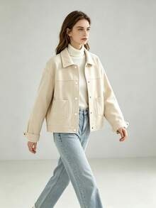 Chaqueta corta de mujer nueva para primavera/otoño, chaqueta de moda elegante de corte holgado versátil y casual - Albaricoque - Ver 5