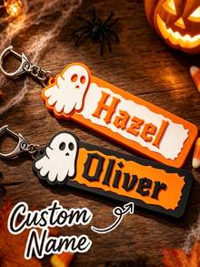 Personalized Halloween Name Keychain | Custom Ghost & Pumpkin 3D Keychain | Cute Backpack Charm | Halloween Gifts For Kids - Multicolor - View 4