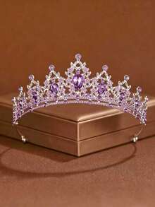 1pc Fashionable Exquisite Alloy Hair Crown, Suitable For Women's Wedding Party Hair Accessory - Lilac Purple - View 1