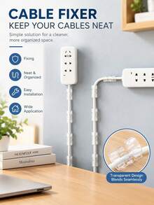 10/30/50/100pcs Transparent Self-Adhesive Cable Clips, No-Drill Wire Organizers, For Cable Management And Fixing, Suitable For Home, Office, Bedside Table, Desk, Wall, Car And Home Office Scenarios, Applicable For USB Cables, Power Cords And Ethernet Cables - Multicolor - View 12