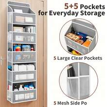 5-Tier Over-The-Door Storage Rack - 19.96Kg Weight Capacity Durable Hanging Storage Shelf, Door Hanging Storage Rack, Kitchen Door Storage Rack, Bedroom And Dressing Room Storage Rack, Foldable And Detachable Design, No-Drill Anti-Tilt Design, Multi-Functional Plastic Storage Box, Suitable For Bedroom, Bathroom, Room, Wardrobe, Kitchen, Easy-To-Clean Material - View 5