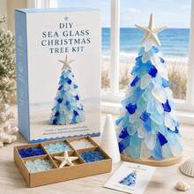 Sea Glass Christmas Tree Set (Glue Not Included), Sea Glass Christmas Tree Series Set, Desktop Decor Set, Coastal Style Holiday Decoration, Handmade Craft, Christmas Theme Creative Gift - A - View 3