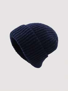 1pc Folded Brim Knit Hat, Minimalist Solid Color Loose Oversized Beanie, Warm Ear Protection Knitted Hat For Men And Women, Autumn/Winter - C - View 37