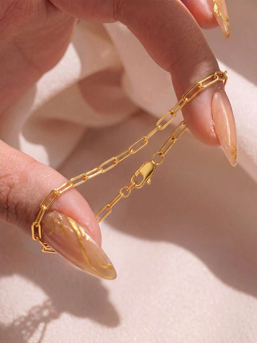1pc Oval & Rectangle Chain Bracelet, DIY Jewelry Making, Daily Accessory, Gift For Women And Girls - Oval - View 1
